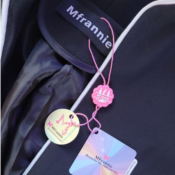 NWT Mfrannie Black White Trim Blazer Women Medium Tailored One Button Career NWT - Picture 8 of 10